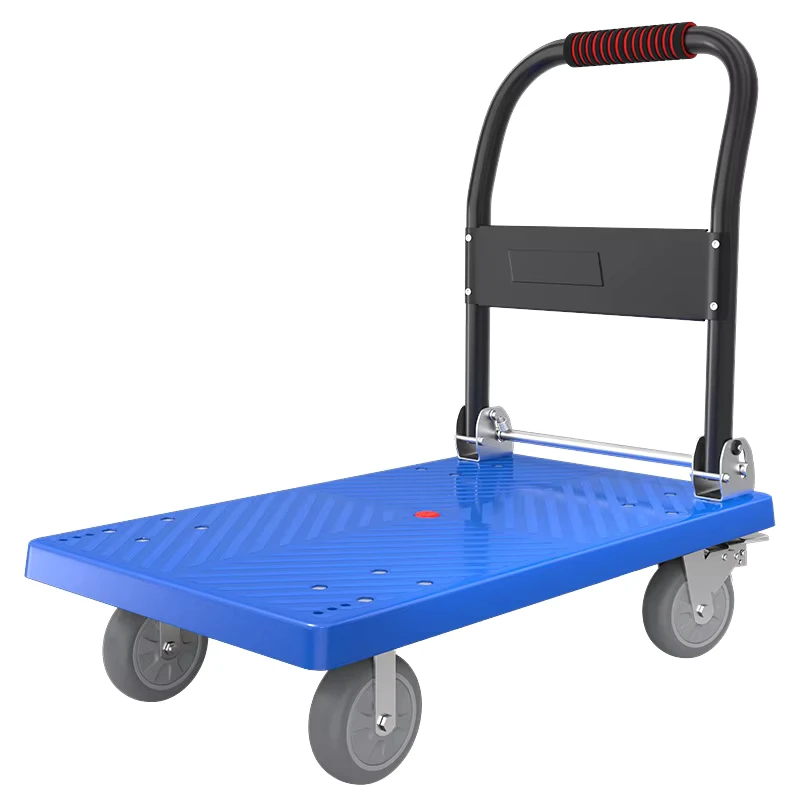 Plastic Heavy Duty Four-Wheel Platform Service Cart Warehouse Trolley Dolly with 1 Year Warranty