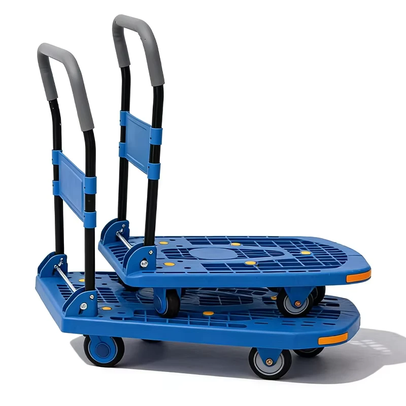 Plastic Hollow Foldable Caster Wheels Flat Trolley Pulling Truck Factory Warehouse Trailer Portable Workshop Moving
