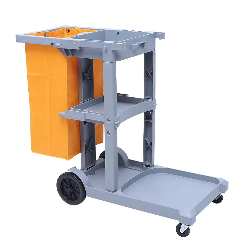 Plastic Janitor Trolley Multipurpose Commercial PP Plastic Cleaning Cart for Hotel Housekeeping and Hospital Services