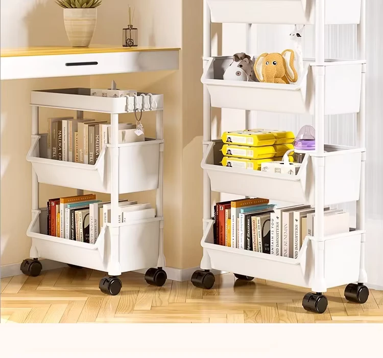Plastic Kitchen Food Container Storage Rack Trolley Cart with Wheels Eco Friendly PP Plastic Shelving for Household Use