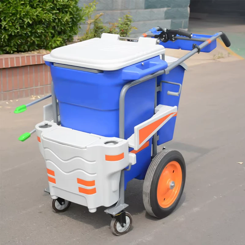 Plastic Material Hand Push Cleaning Cart Trolley Brake equipped Dustbin Cart for Hospital Street Shopping Mall Road