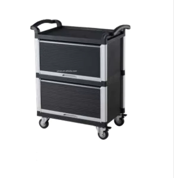 Plastic Material Housekeeping Trolley With Aluminum Column