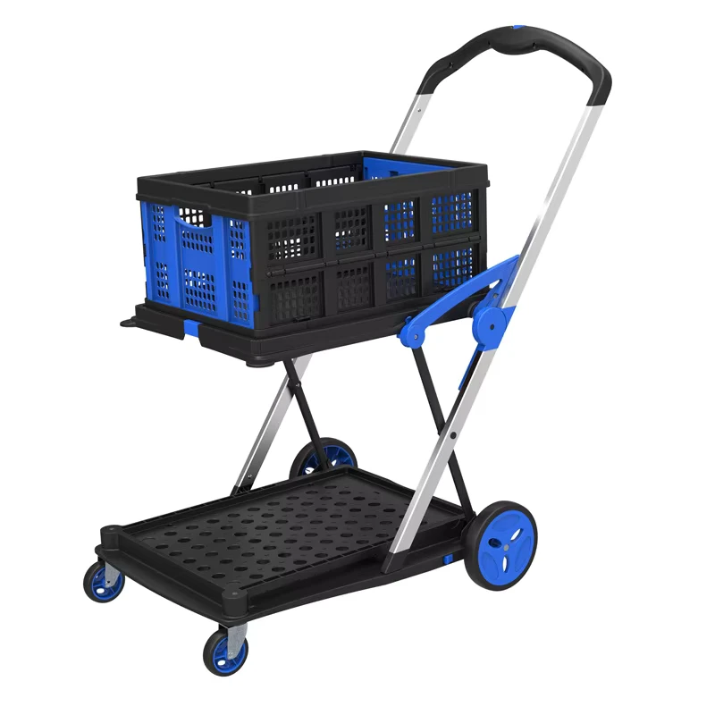Plastic Mobile Carts Storage Aluminum Alloy Wheels Folding Shopping Supermarket Mall Trolley