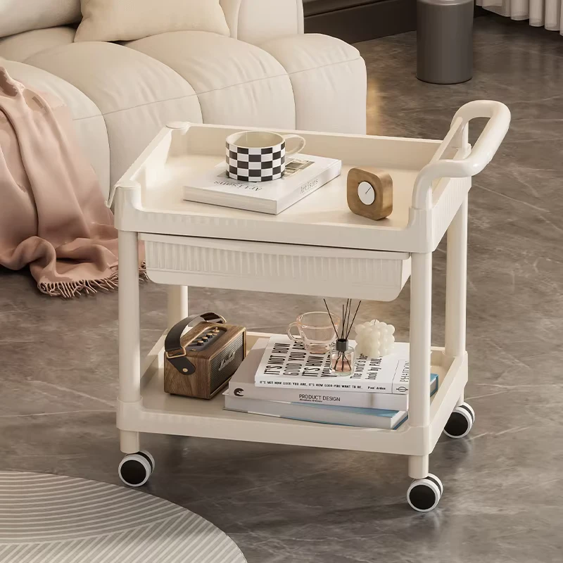 Plastic Modern Design Multi functional Cream Trolley Removable Cart Storage Rack Cabinet With Wheels