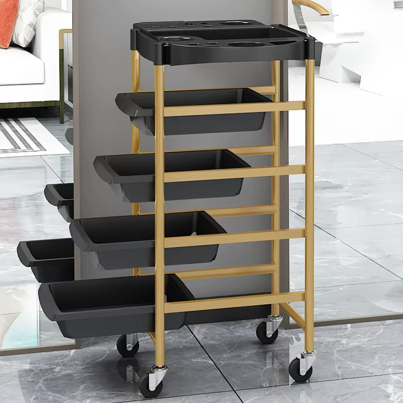Plastic Modern Five-Layer 4-Wheel 360-Degree Rotation Eco-Friendly Hair Dyeing Mobile Rack Trolley for Barber Shop Hair Salon