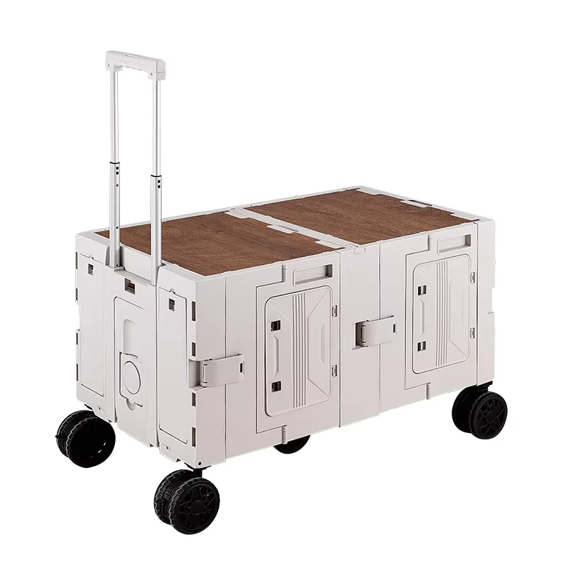 Plastic Outdoor Camping Cart High Load Capacity Foldable Portable Platform Shopping Four-Wheel Telescopic Handle