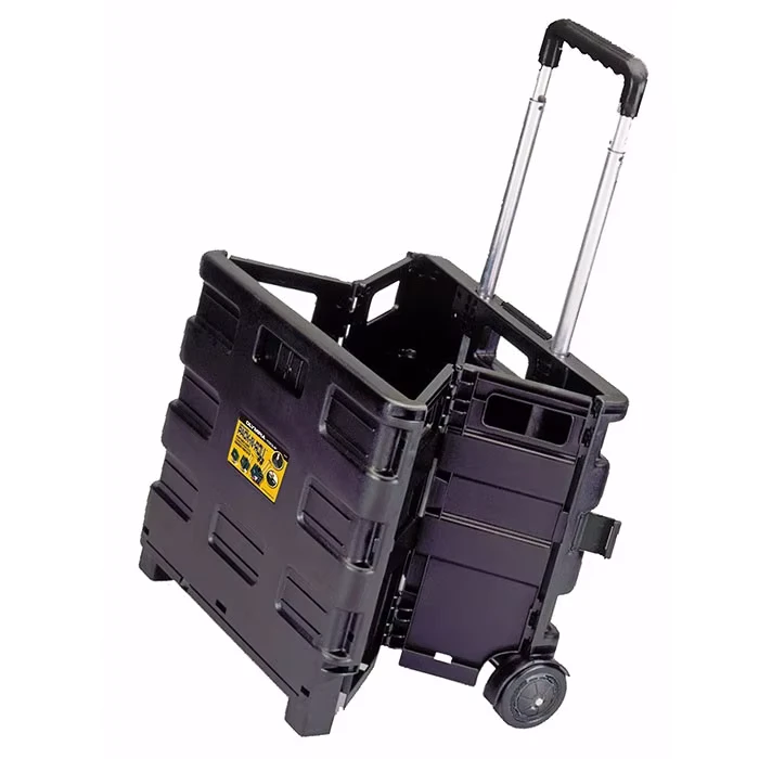 Plastic Personal Use Folding Shopping Trolley Cart with Lid Wheels and a Handle Foldable Basket Trolley