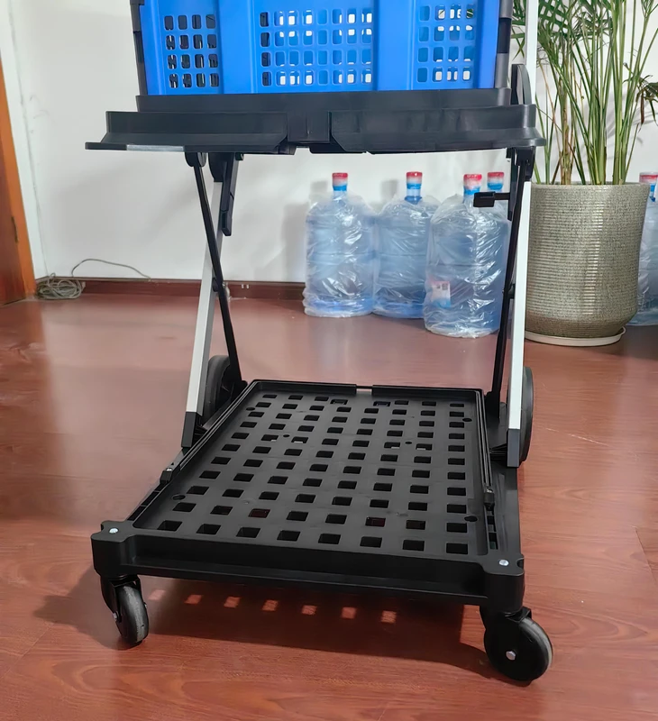 Plastic Platform Four Wheel Utility Flat Hand Trolley Cart Tools for Picture Library Warehouse