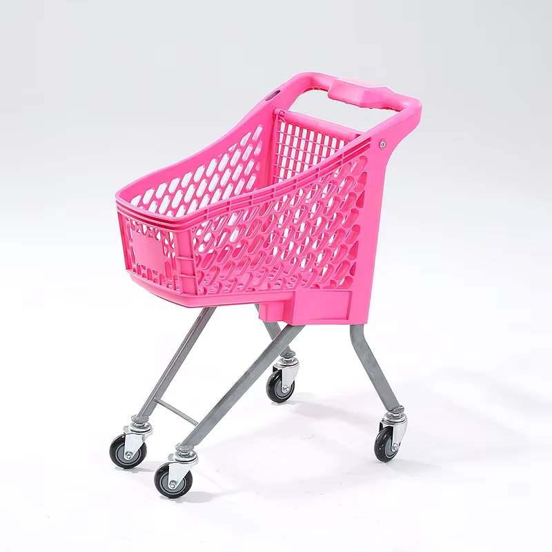 Plastic Platform Mesh Supermarket Kids Shopping Trolley with Durable Four Wheel Cart and Flag