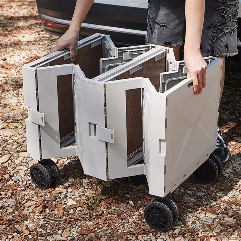 Plastic Portable Folding Camp Cart Trolley with Four Large Wheels