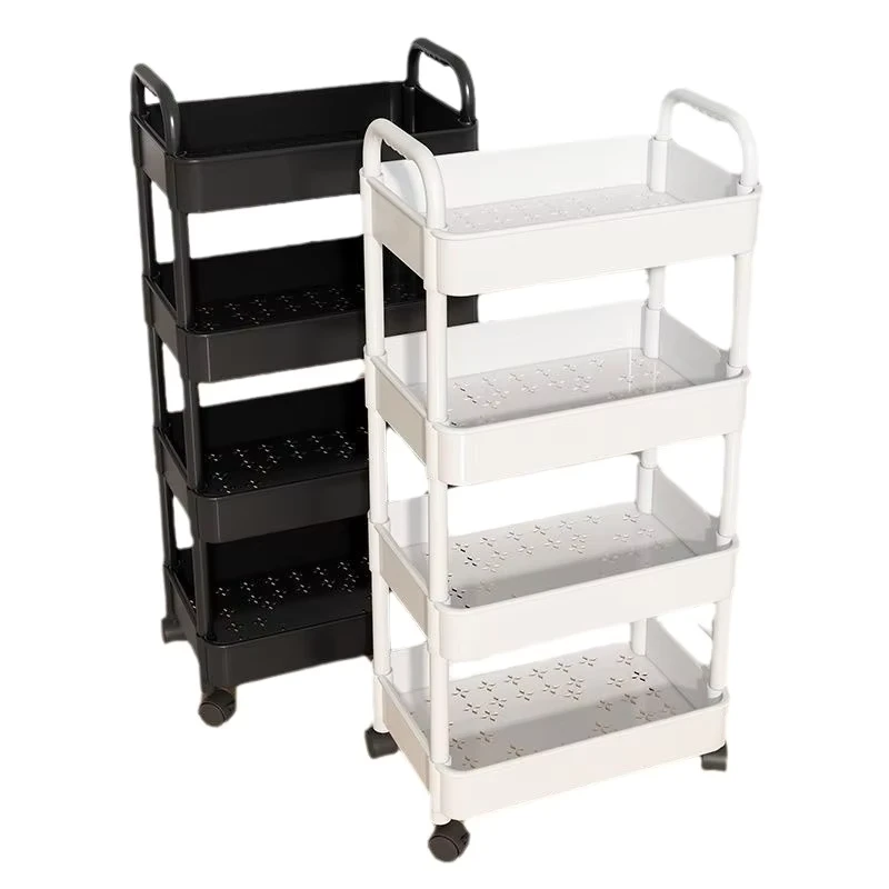Plastic Rolling Utility Cart with Handle Multi Functional Trolley for Office Living Room Kitchen Movable Storage Organizer with