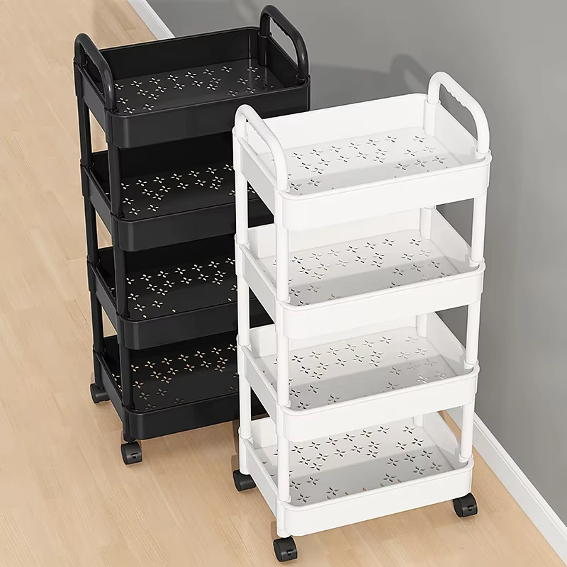 Plastic Rolling Utility Cart with Handle Multi Functional Trolley for Office Living Room Kitchen Movable Storage Organizer with