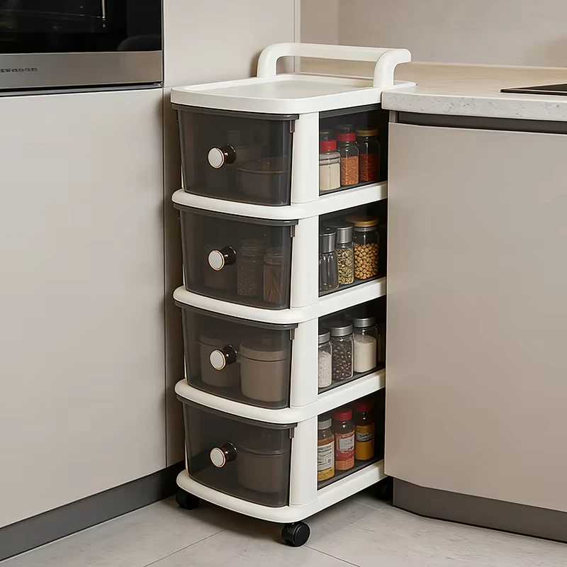 Plastic Rolling Utility Cart with Handle Storage Trolley Movable Storage Organizer with Wheels
