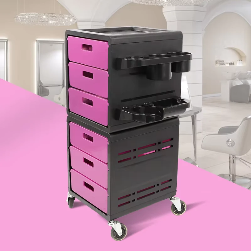 Plastic Salon Furniture Black Hair Salon Trolley 3″ PU Wheels for Beauty Salon