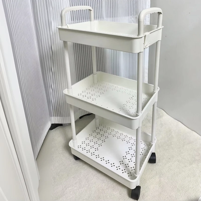 Plastic Salon Trolley Cart Rolling Food Service Stand Basket With Wheel Handle 3 Tiers Hand Carts Trolleys for Kitchen