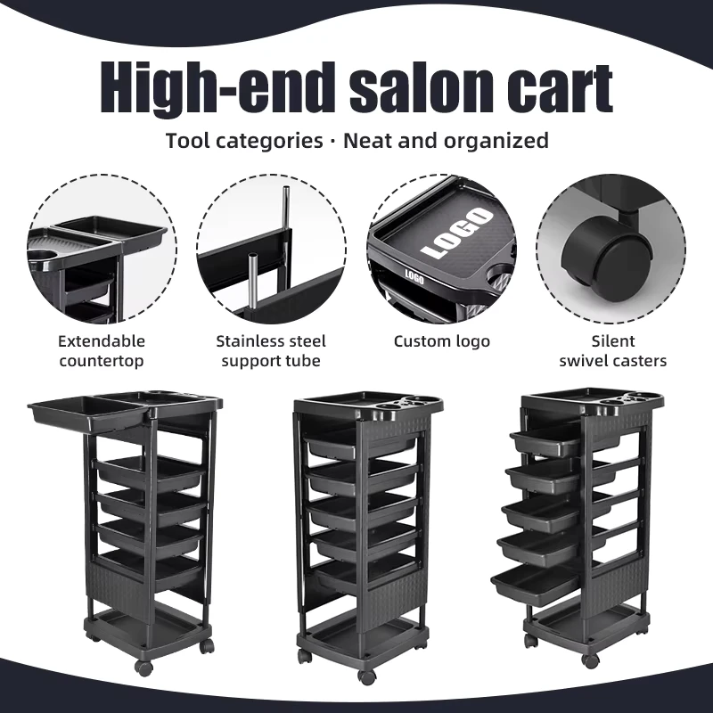 Plastic Salon Trolley with Storage Beauty Cart for Barber Shop Home Office