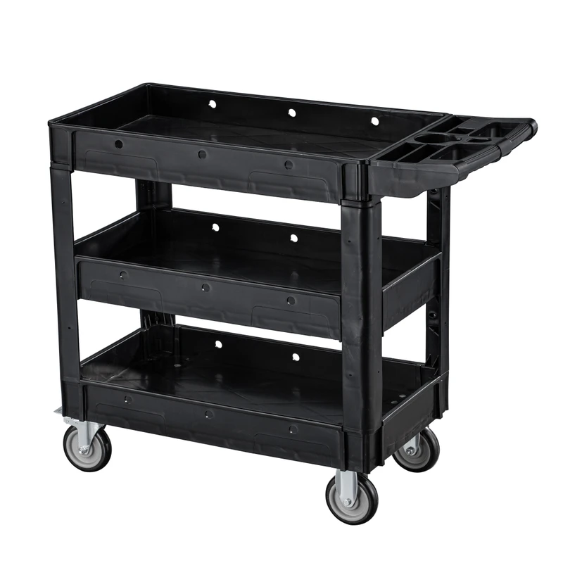 Plastic Service Cart With Push Handle Heavy Load Workshop Rolling Tool Trolley Warehouse Storage Cart