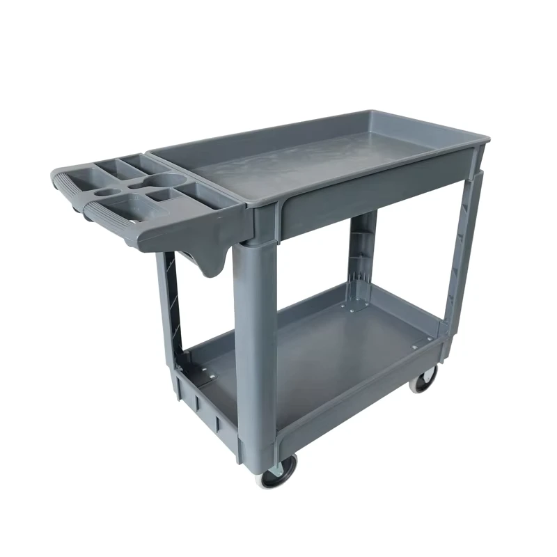 Plastic Service Tool Cart Enclosed Four Wheel Rubber Trolley Cart for Shopping Storage Industrial Use