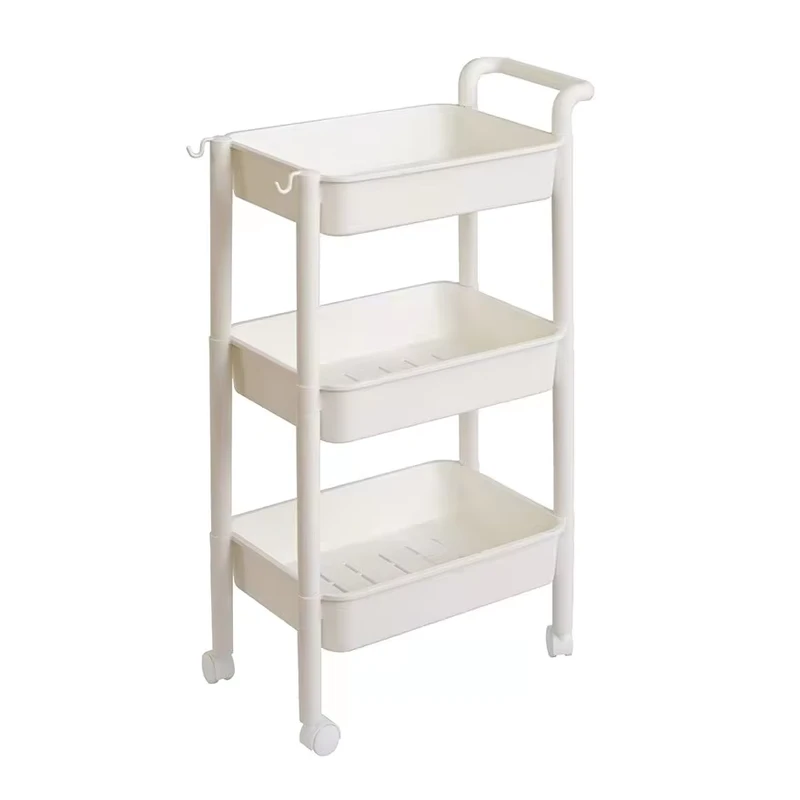 Plastic Storage Cart 3 Tier Storage Rolling Utility Trolley Cart Stable Mobile Metal Tool Storage Easy Folding