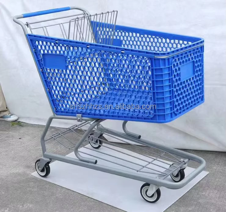 Plastic Supermarket Trolley and Retail Store Used 90 Liter Shopping Trolley Carts