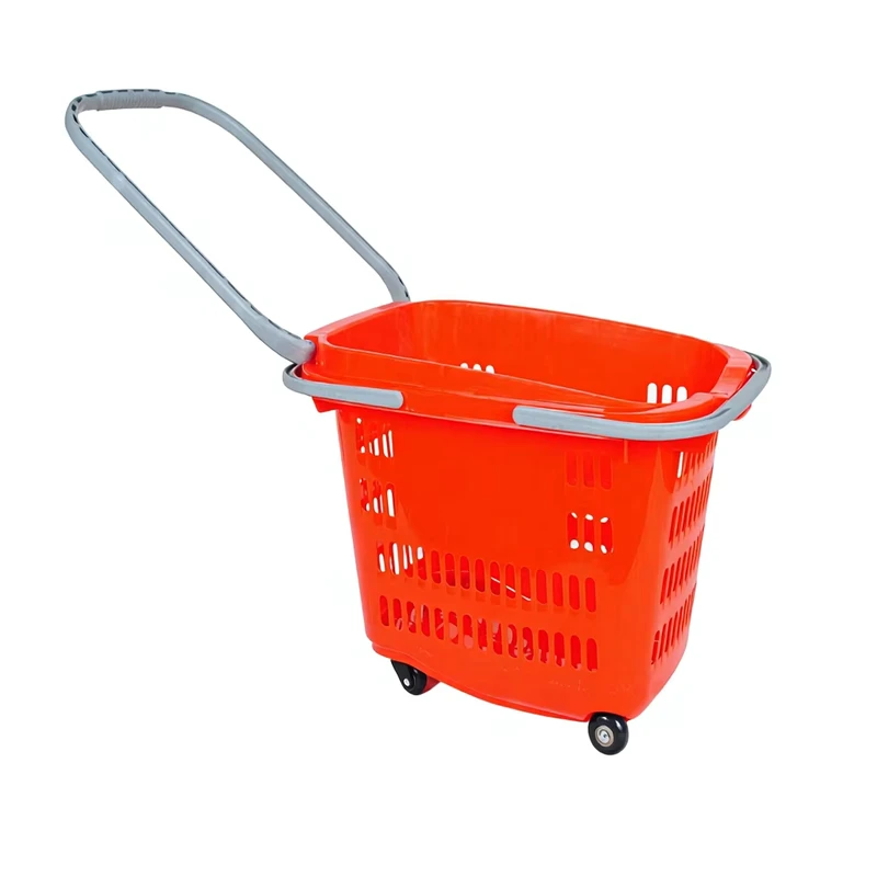 Plastic Wheel Shopping Basket Hand Basket Trolley with Wheels for Mall Use