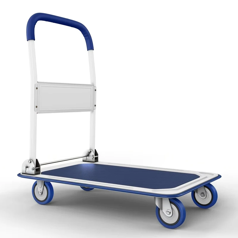 Platform Foldable Hand Trolley Four Wheel Hand Truck with OEM Support Capacities 150kgs&300kgs Dolly Trailer Shopping Cart Wagon