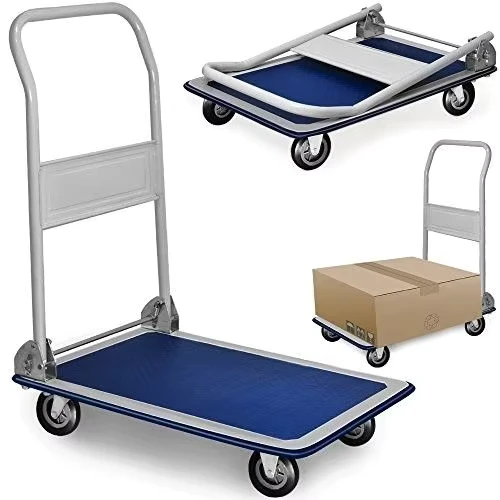Platform Hand Trolley Truck Sack Cart Flat Folding Heavy Duty Metal Four Wheel Powder Coated 150KG Capacity Transport