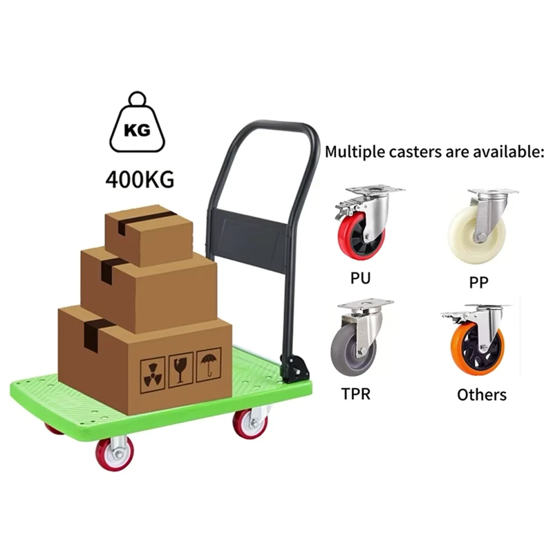 Platform Portable Hand Truck Store Foldable Hand Trolley 4 Wheel Grocery Trolley Cart