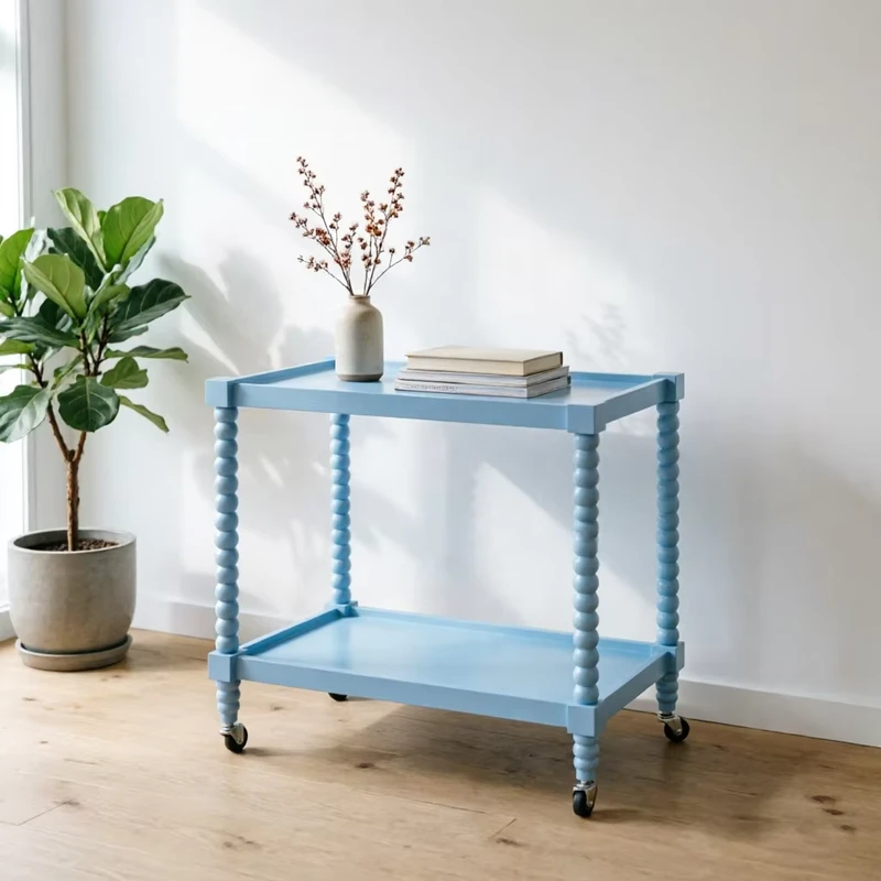 Popular 2 Tier Modern Decorative Display Cart with Roman Columns MDF Trolley Wheels Easy Installation for Kitchen Dining Room