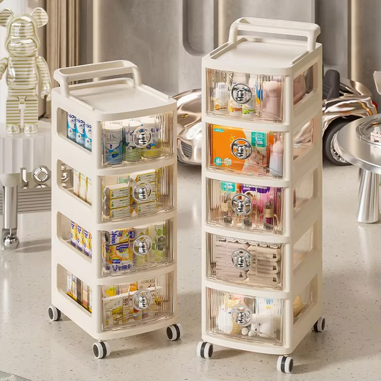 Popular High Quality Plastic Rolling Storage Cart Bedroom Organizer Cabinet with Wheels Snacks Sundries Storage