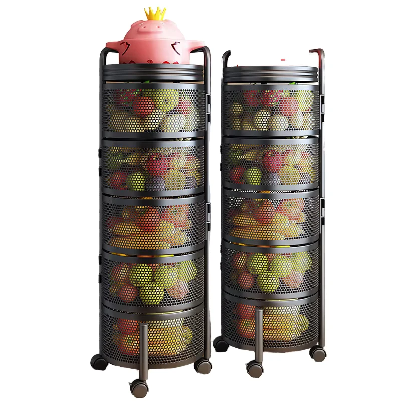 Portable 3 Tier Metal Kitchen Storage Cart with Wheels Household Rack Trolley Basket for Household Storage