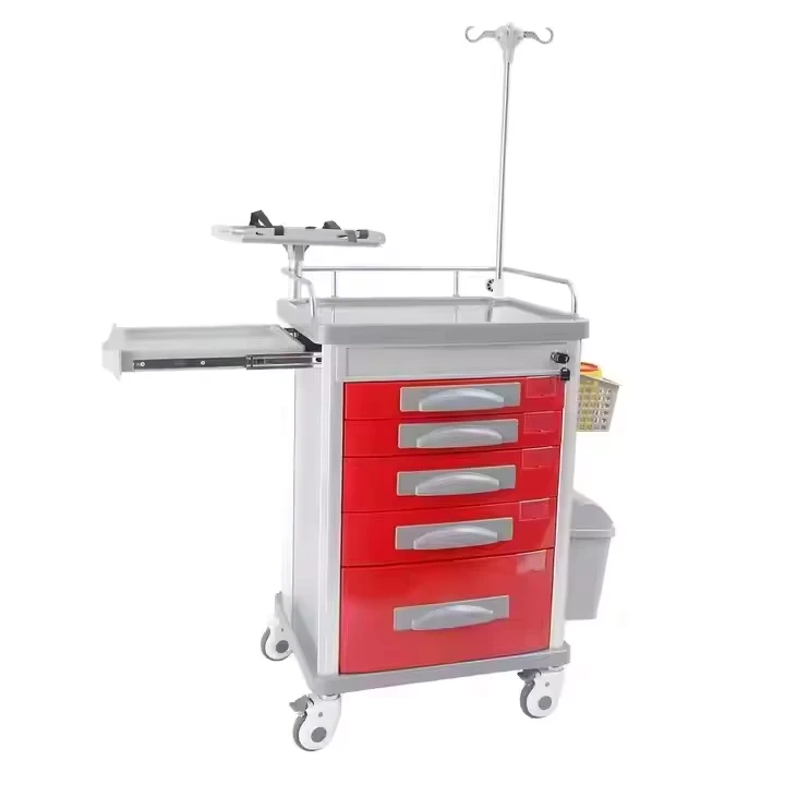 Portable ABS Hospital Cart Multifunction Medical Trolley Emergency Trolley with Infusion Pole