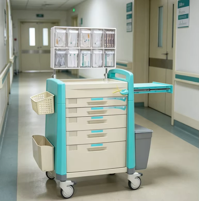 Portable Abs Anesthesia Medication Cart with Multi Drawers Transparent Grid Silent Brake Wheels for Ward Clinic
