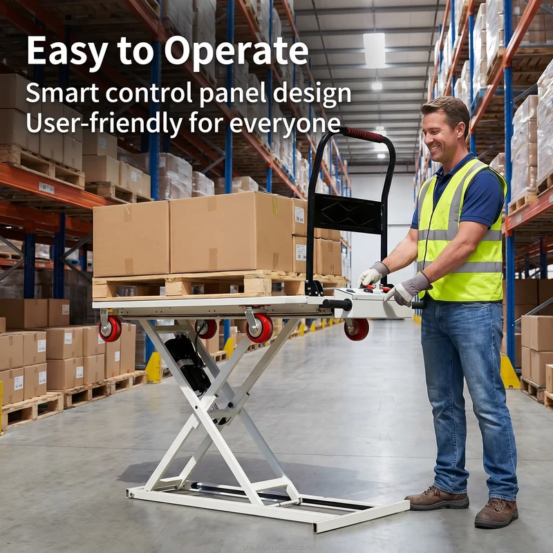 Portable Battery Powered Electric Self Loading Four Wheel Trolley & Hydraulic Lift Table with 200 300kg Capacity
