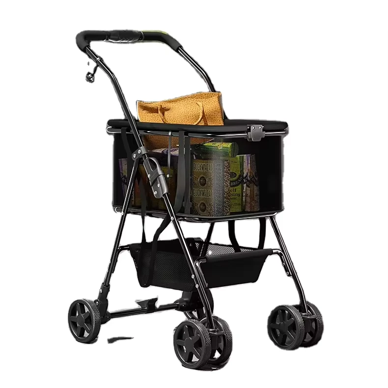 Portable Cart Holder Linen Fabric Steel Frame Waterproof Oxford Material Detachable Shopping Cart