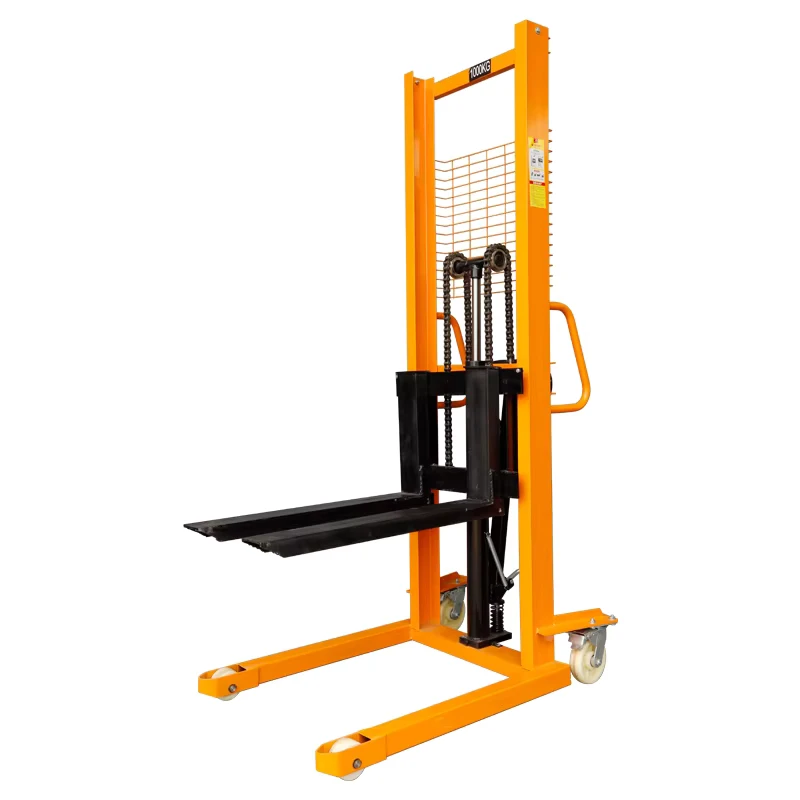 Portable Certified 1 Ton Manual Forklift Stacker Hydraulic Forklift Stacker With Adjustable Forks