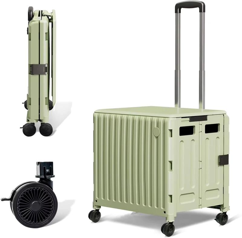 Portable Collapsible Rolling Crate Shopping Trolley Box Foldable Utility Cart for Supermarket Camping