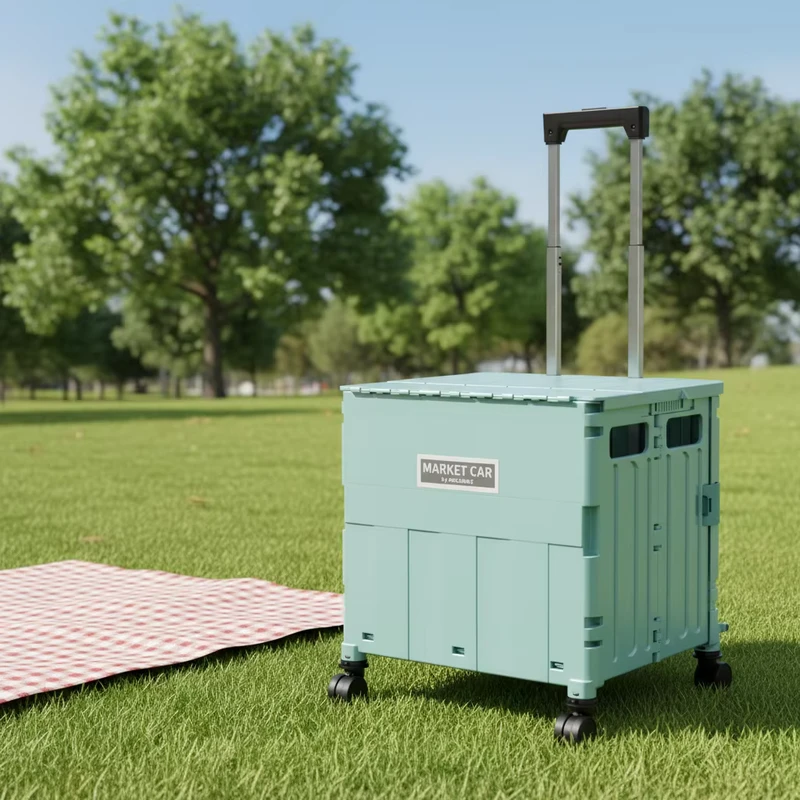 Portable Collapsible Storage Cart 4 Wheels PP Plastic Basket for Food Delivery Kitchen Organizers