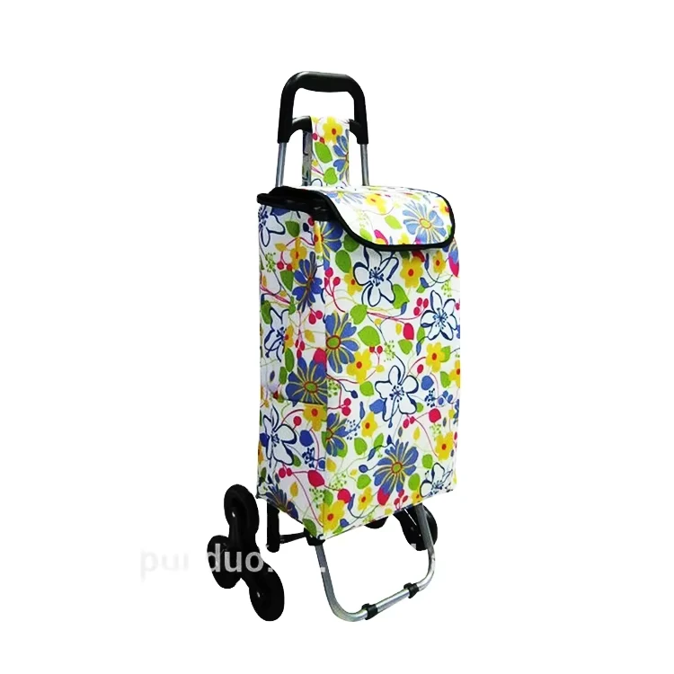 Portable Custom Folding Shopping Trolley Large Capacity Shopping Cart Home Lightweight Climbing Trolley with 6 Wheels