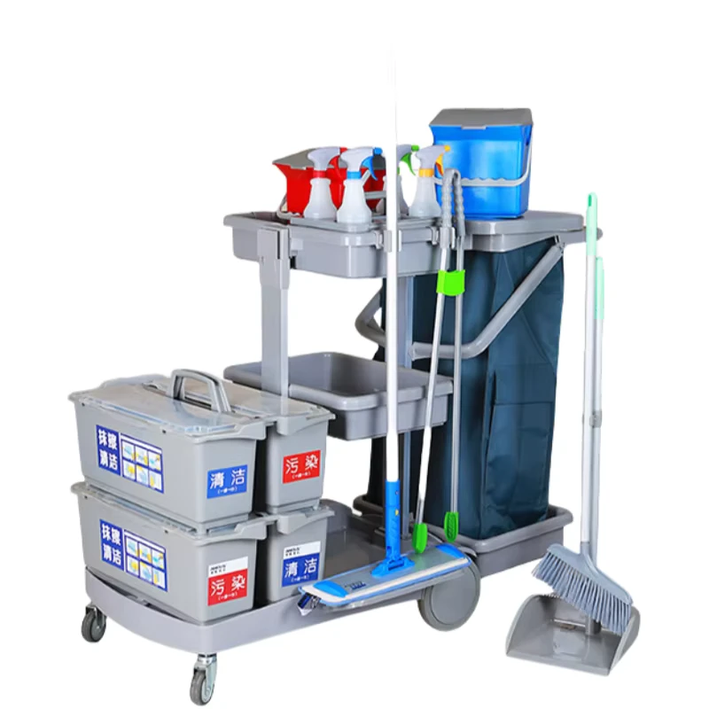 Portable Eco Friendly Durable Hotel Hospital Office Restaurant Commercial Trolley with Silent Wheels Rolling Cleaning Trolley