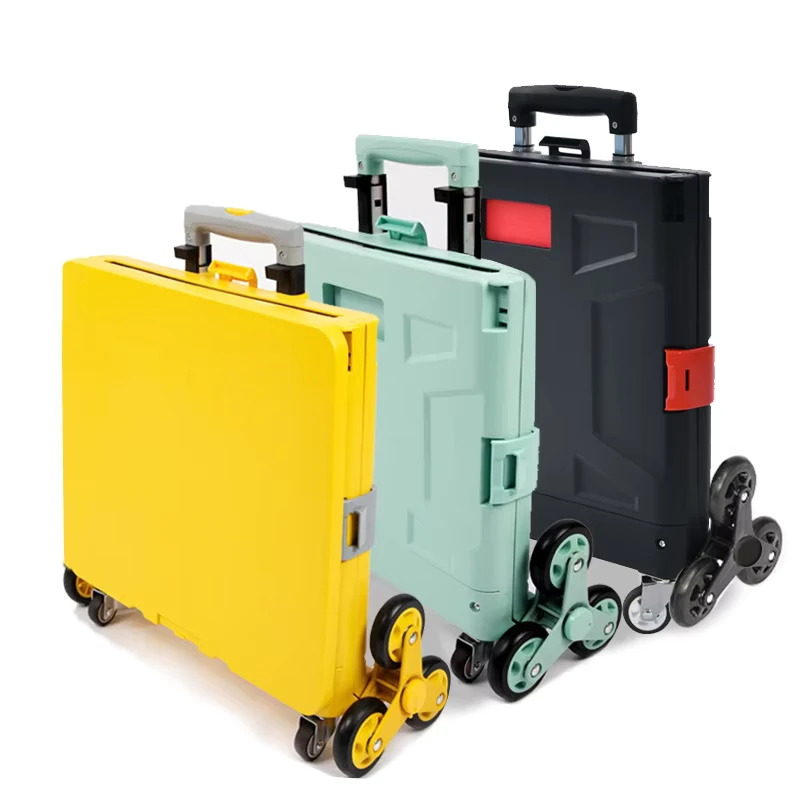 Portable Eight Wheel Supermarket Trolley Mini Foldable Shopping Cart Multipurpose Folding Plastic Grocery PU Steel
