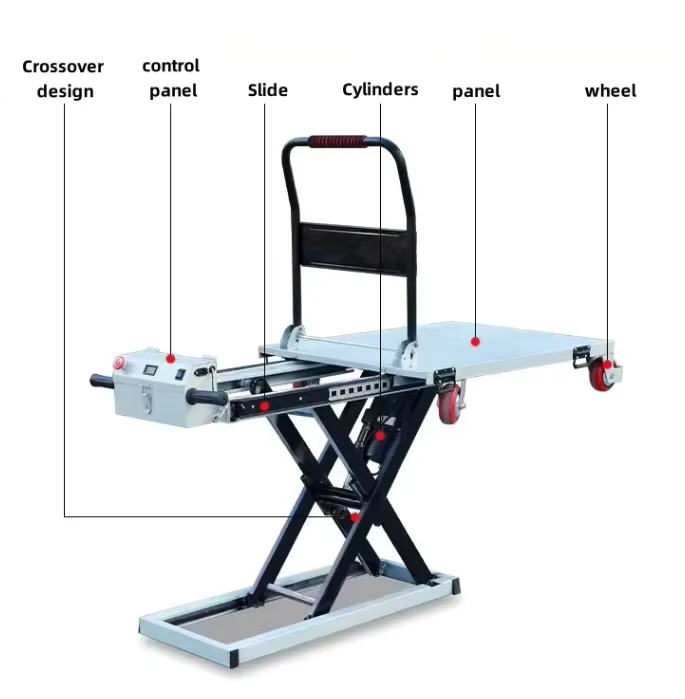 Portable Electric Powered Self Loading Hand Carts and Trolleys Flat Lifting Table Hydraulic Electric