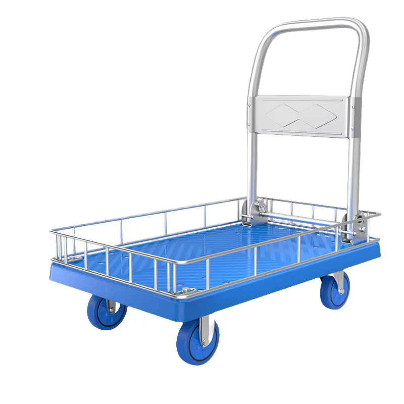 Portable Extensible Small Push Cart Four Wheel Outdoor Easy Folding Handcart OEM Customizable Platform Hand Truck Trolley
