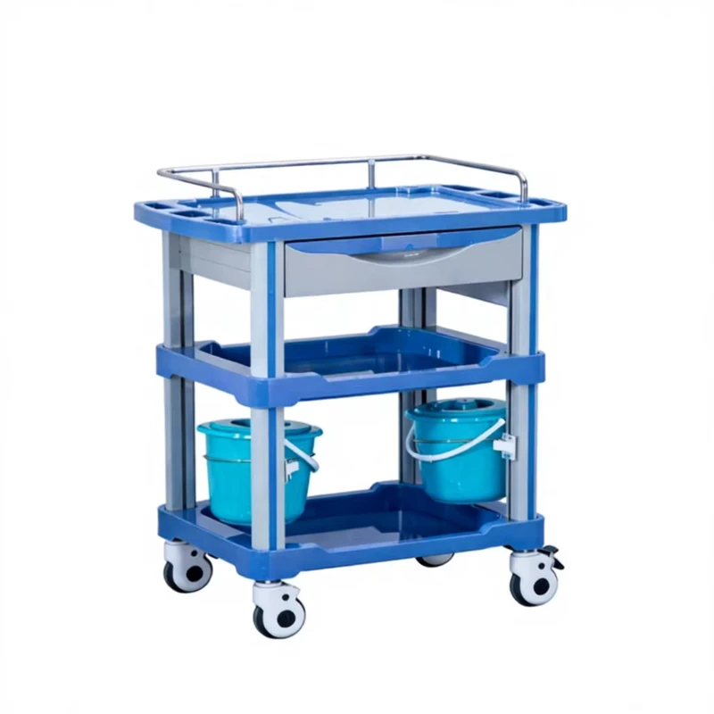 Portable First Aid Cart Durable Lightweight Hospital Medical Treatment Cart with 4 Castors Plastic ABS Material Multi-Function