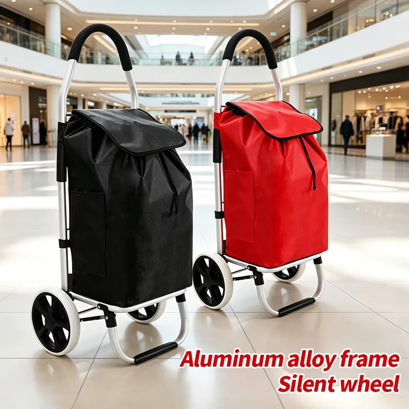 Portable Foldable Aluminum Alloy Shopping Trolley Cart With Large Capacity Waterproof Bag for Supermarket Grocery