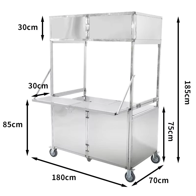 Portable Foldable Food Stall Wagon Hawker Cart with Utility Cart Folding Table Sunshade Tent