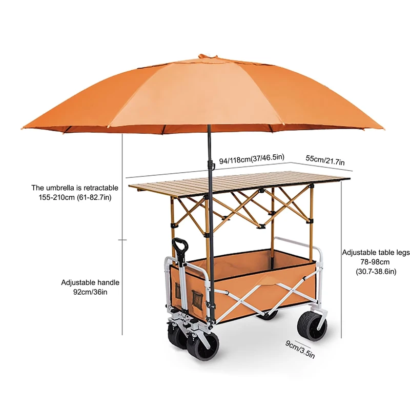 Portable Foldable Four Wheel Metal Frame Camping Cart 150kg Load Capacity Brown Outdoor Storage Trolley Picnic Travel OEM 3 Year