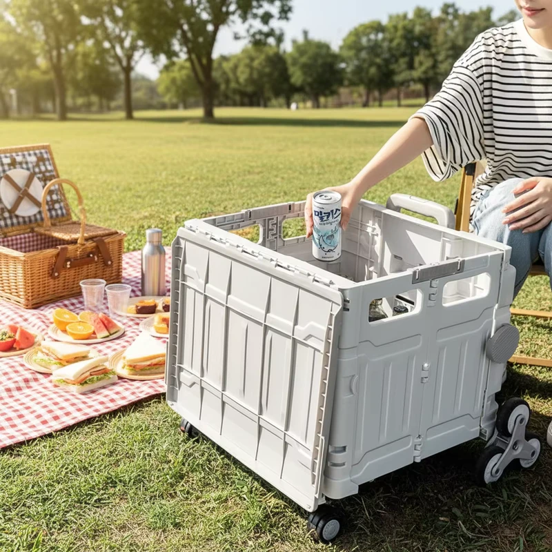 Portable Foldable Hand Trolley 50-70L Durable Supermarket Trolley Multipurpose Plastic Grocery Shopping Cart