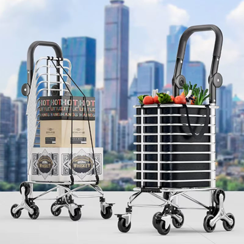 Portable Foldable Mesh Four Wheel Grocery Shopping Handcart Trolley Dolly Cart Outdoor Camping
