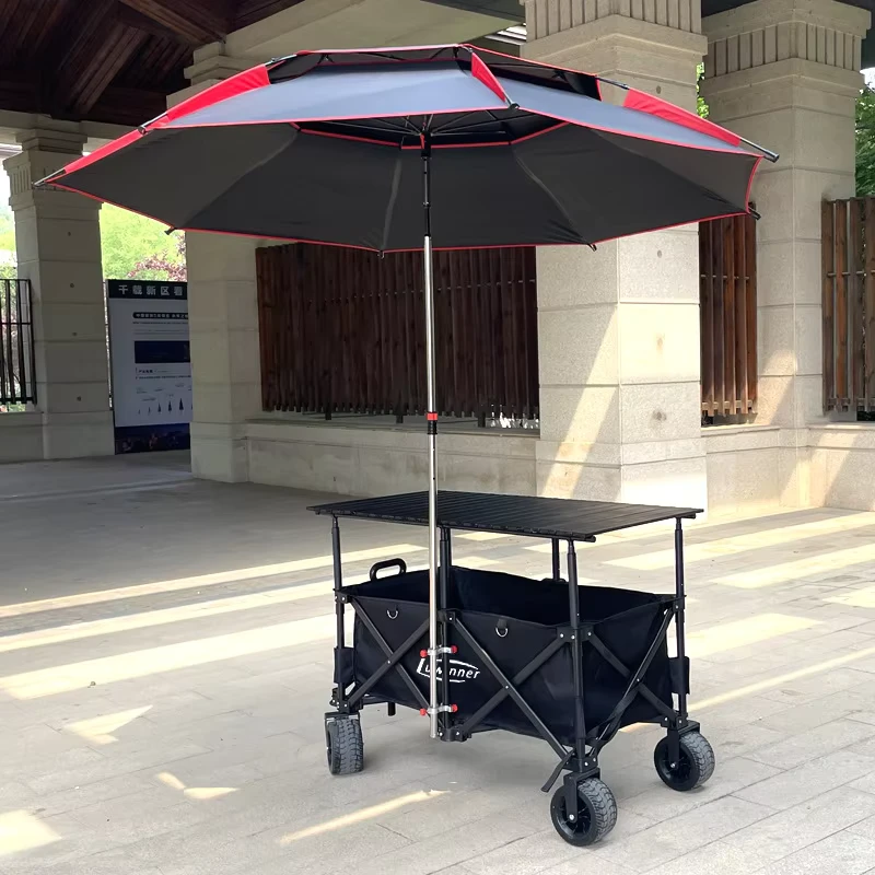 Portable Foldable Metal Four Wheel Utility Cart for Food Stall Hawker Mobile Shop Sunshade Camping Versatile Wagon